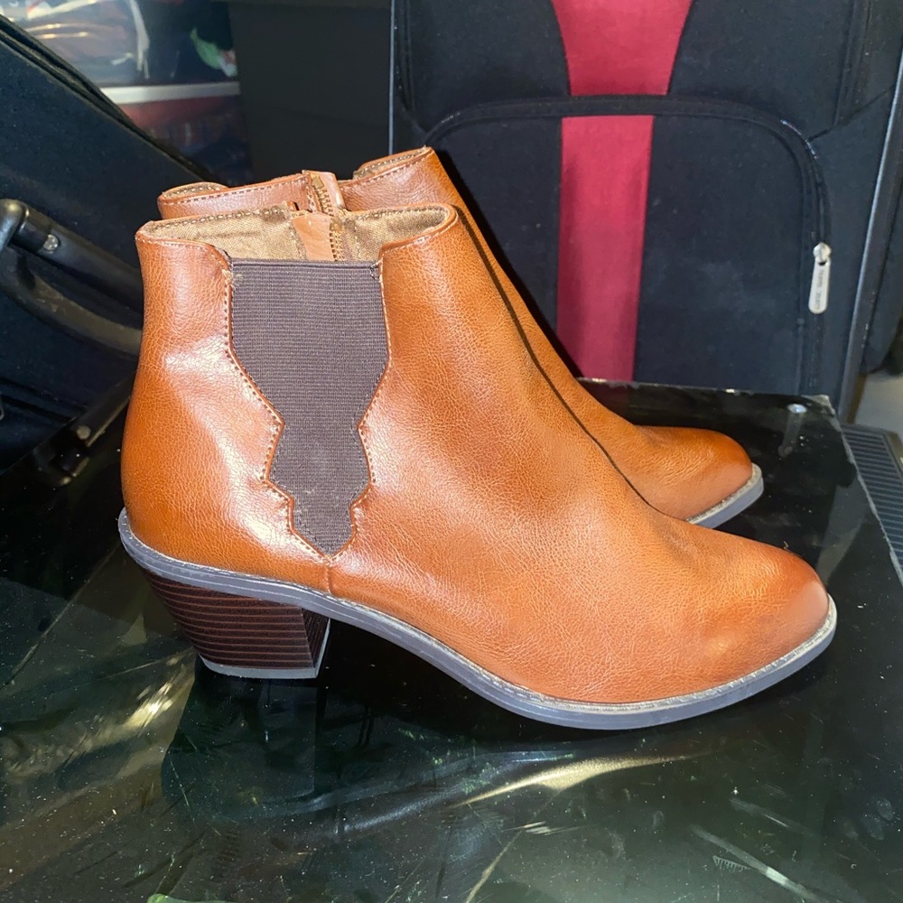 Brown leather booties